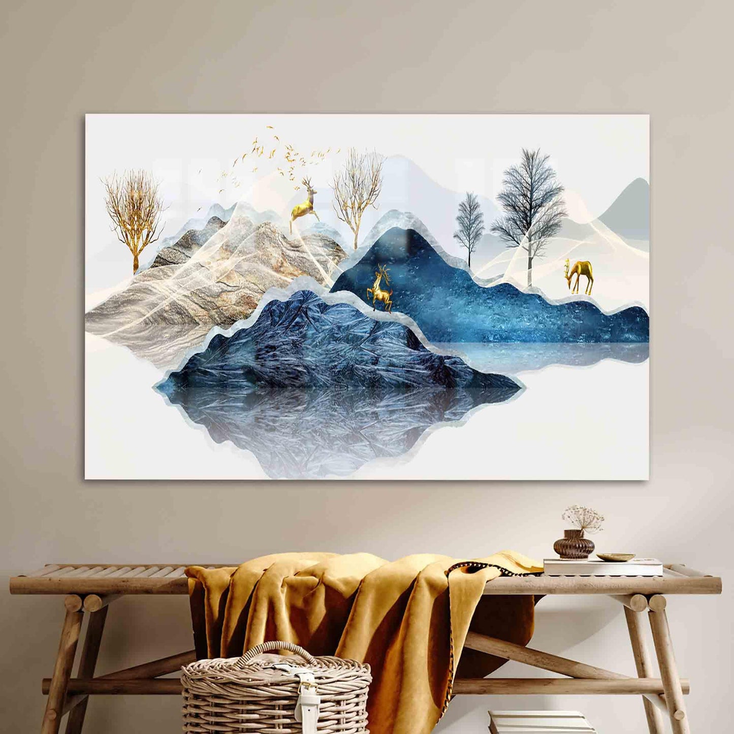 Gold Abstract Mountain Glass Wall Art
