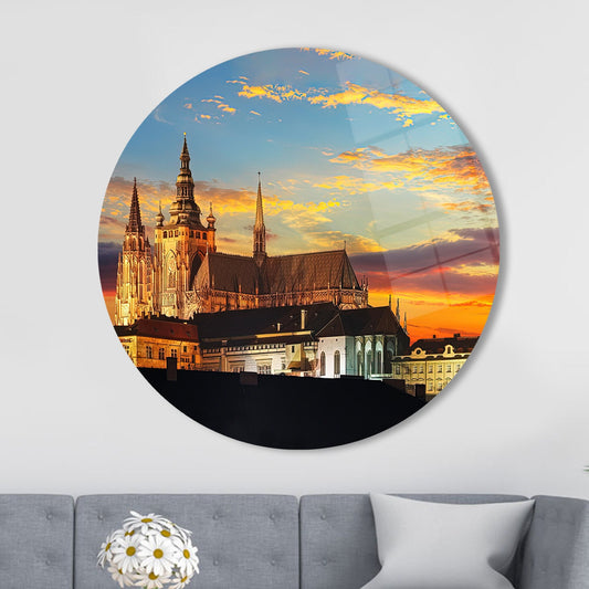 Tempered Glass Landscape Wall Art: Sunset Cityscape Print
