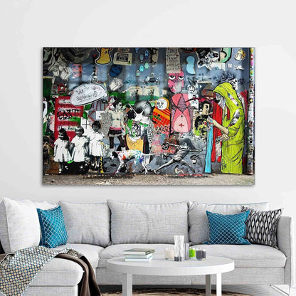 Colorful Banksy Graffiti Abstract Glass Wall Art
