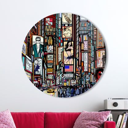 New York Street Illustration Glass Wall Art