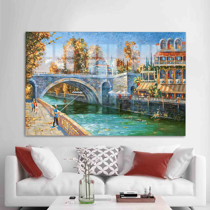 Autumn Landscape Sochi River Glass Wall Art