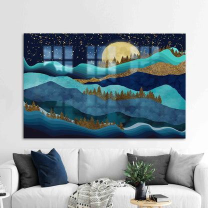 Gold Forest Landscape Mountain Glass Wall Art
