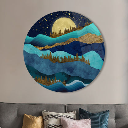 Gold Forest Landscape Mountain Glass Wall Art