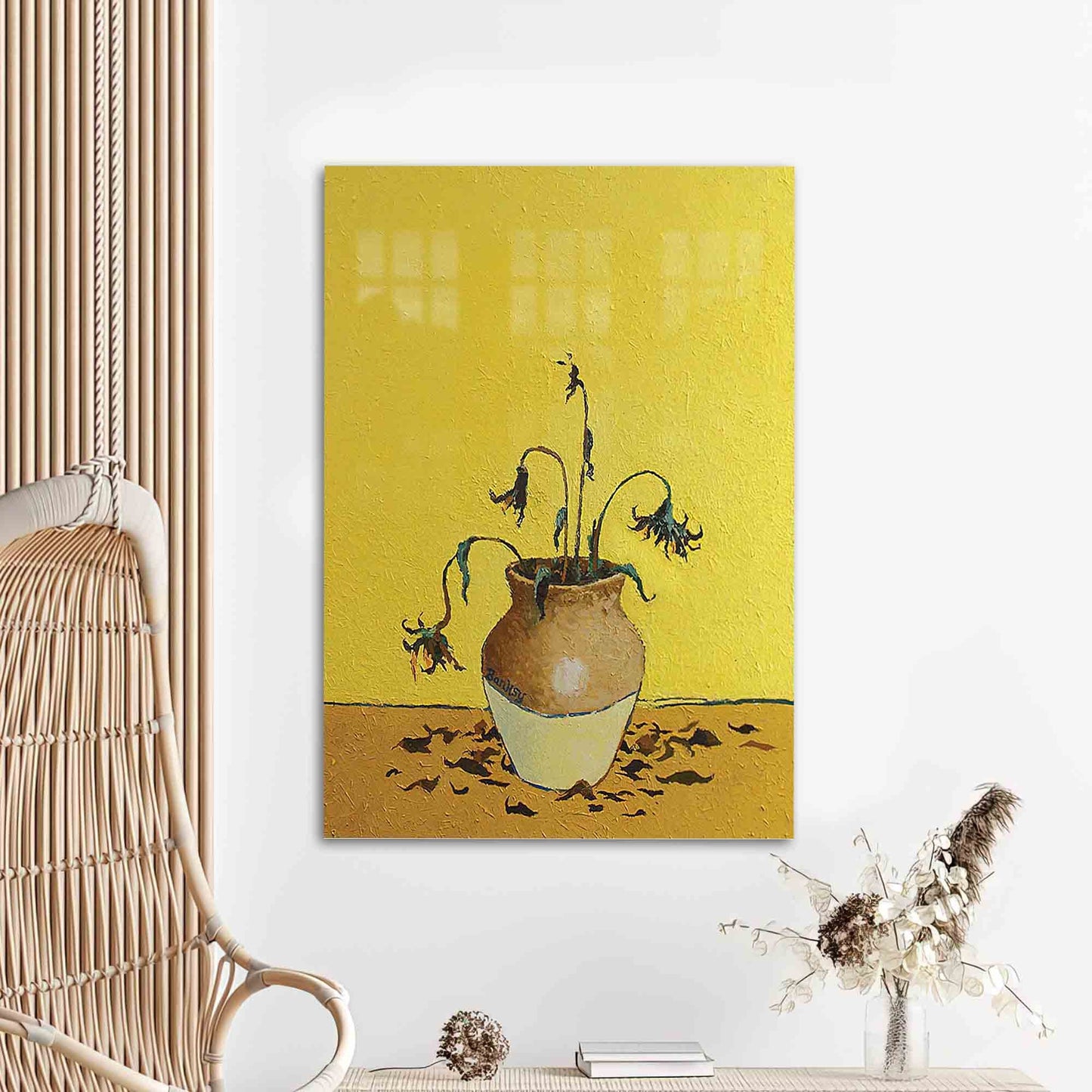 Graffiti Banksy Sunflower Painting Glass Wall Art