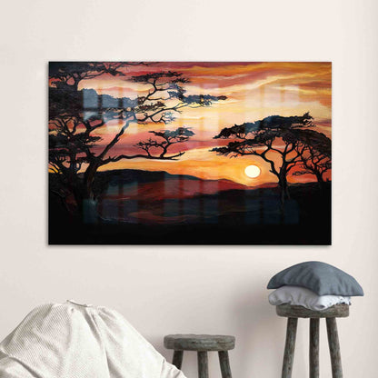 Savannah Tree Painting Nature Glass Wall Art