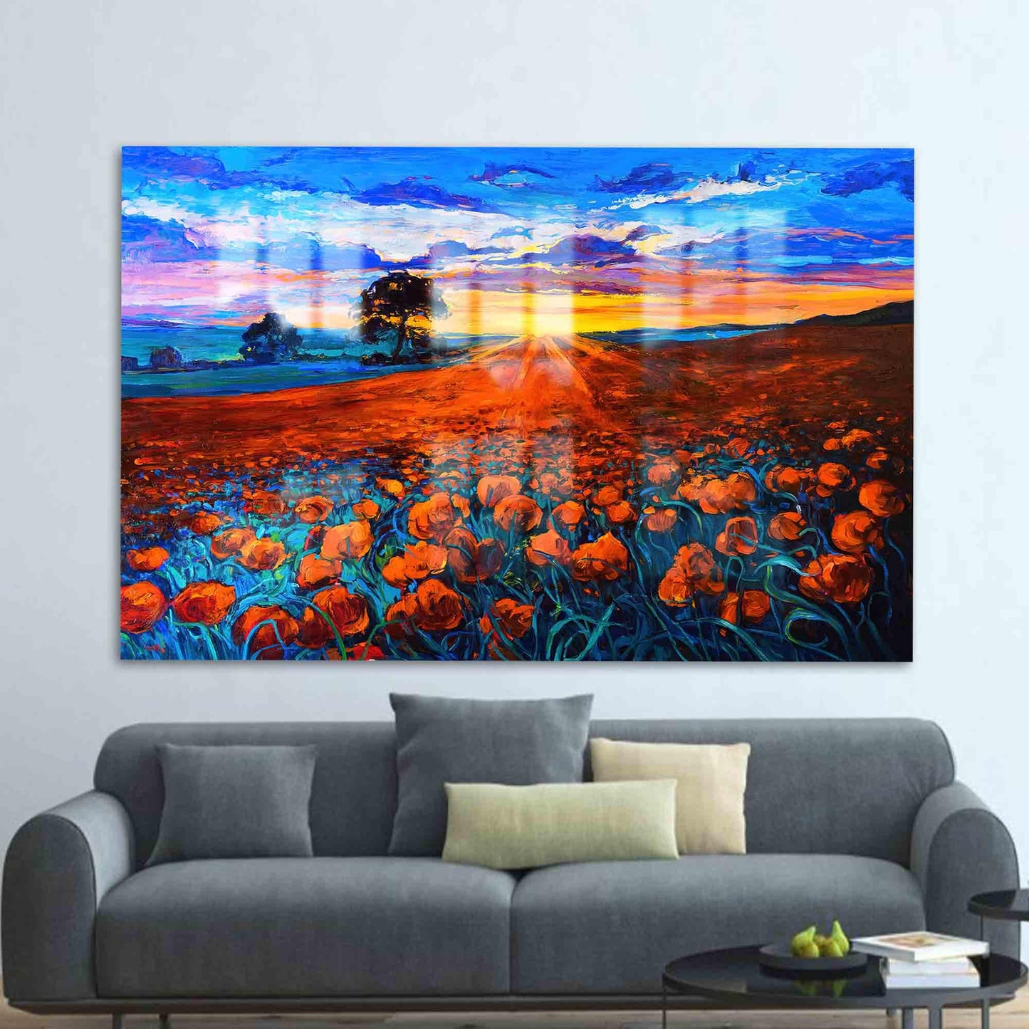 Sunset Landscape Clear Glass Wall Art