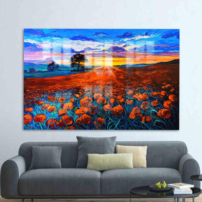 Sunset Landscape Clear Glass Wall Art