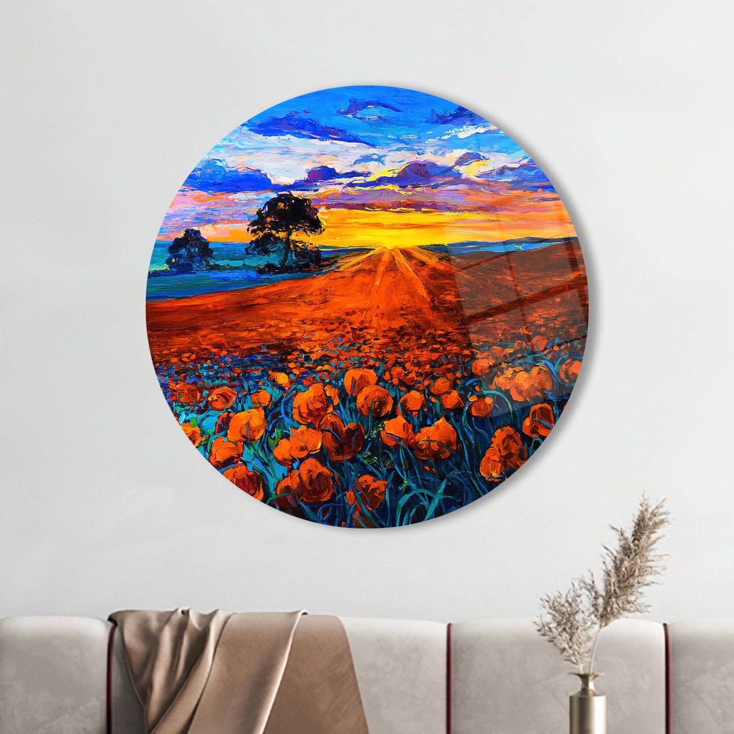 Sunset Landscape Clear Glass Wall Art