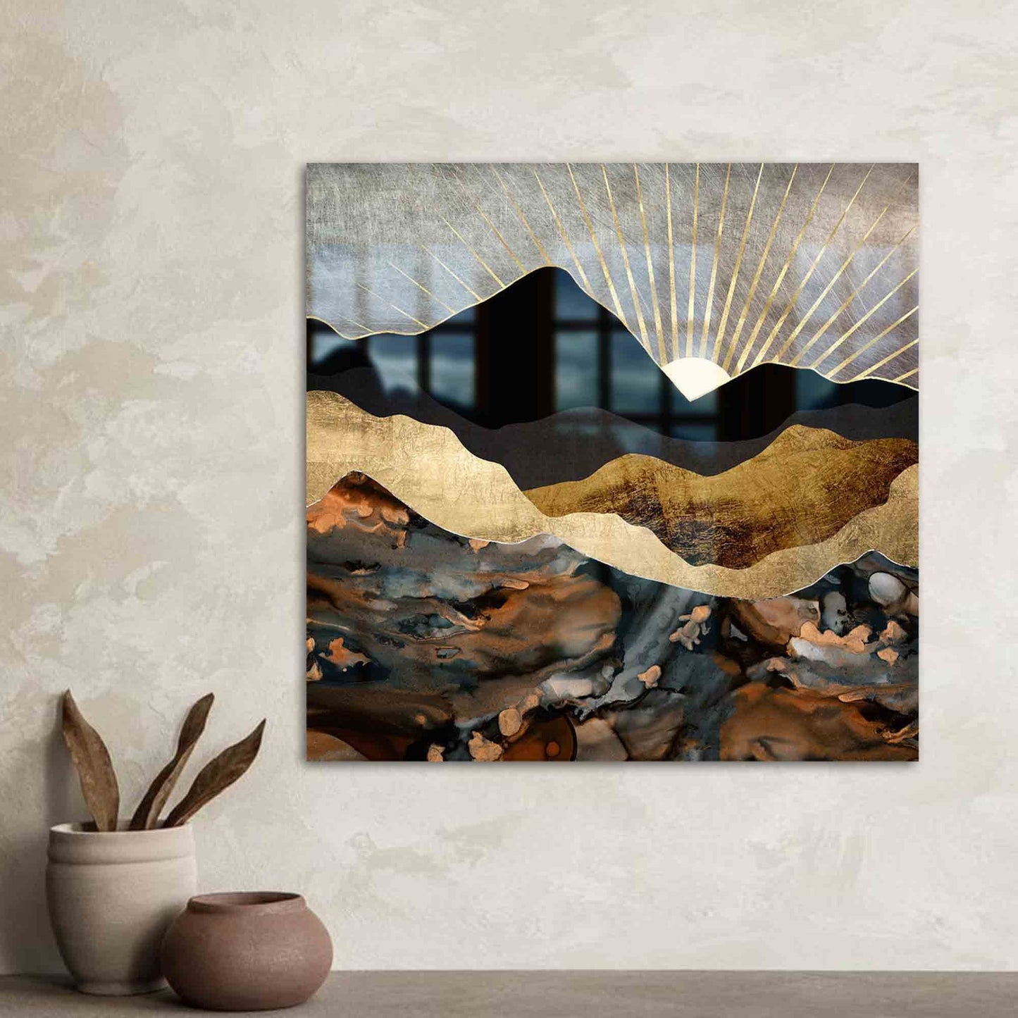 Abstract Mountain Landscape Glass Wall Art - Tempered Glass Wall Decor