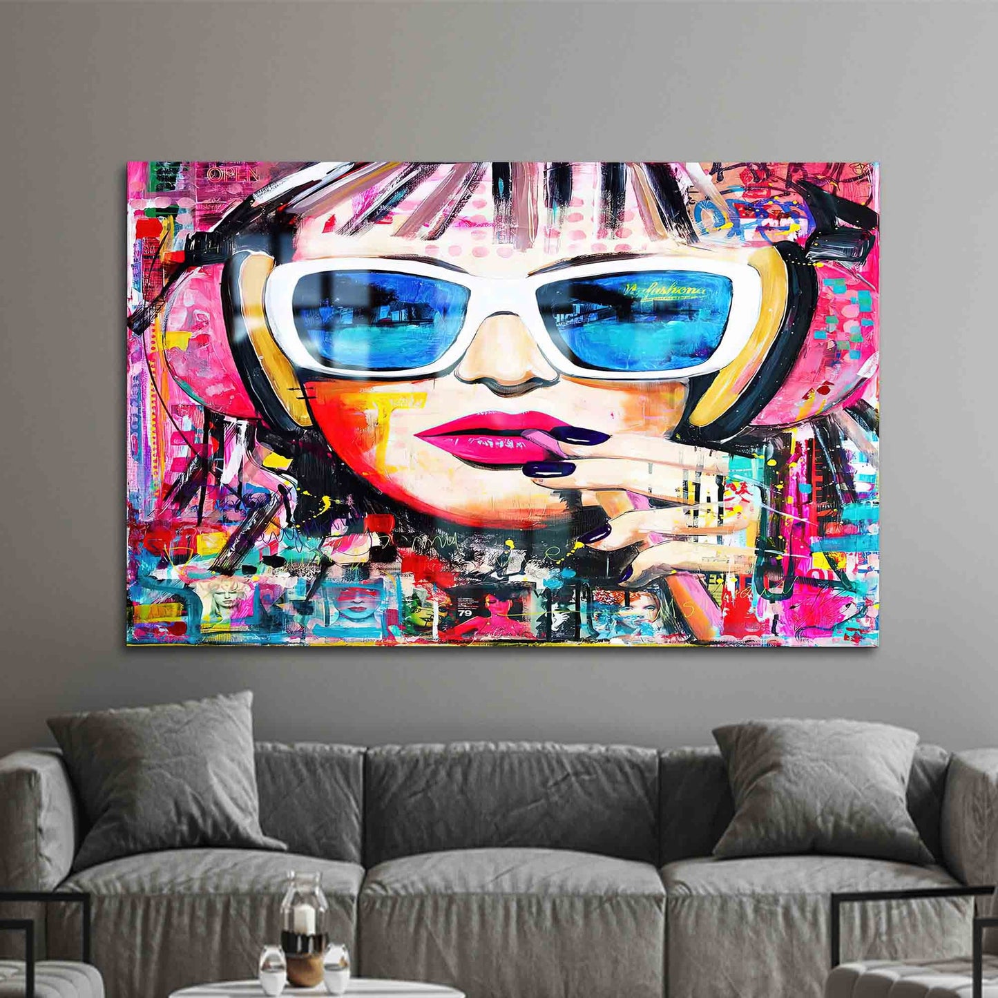 Colorful Woman Vibrant Graffiti Glass Wall Art