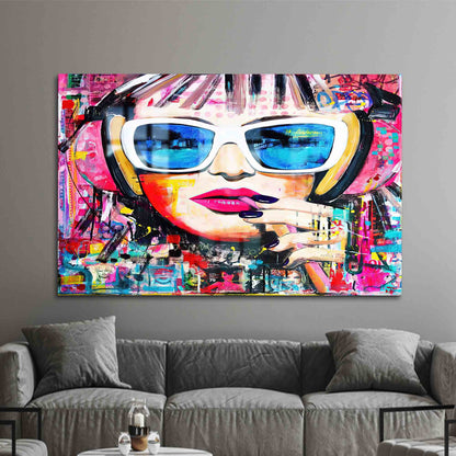 Colorful Woman Vibrant Graffiti Glass Wall Art