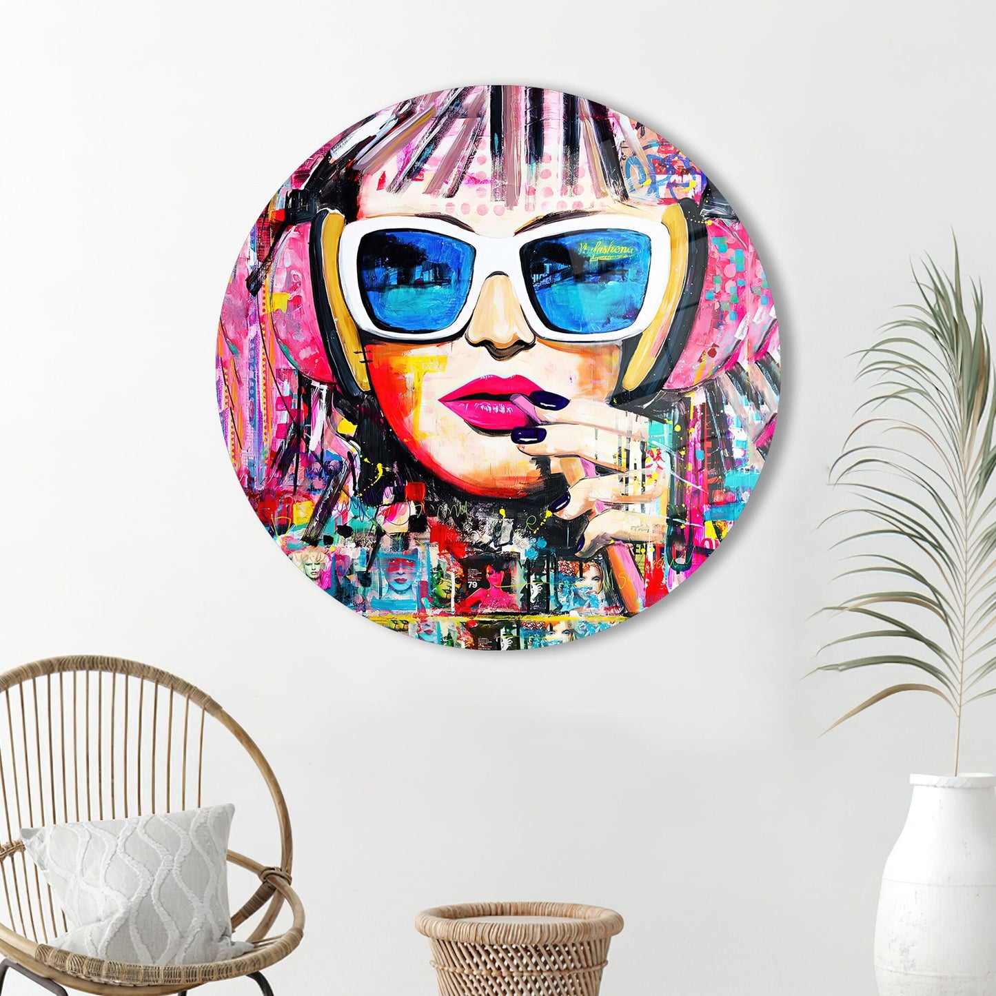 Colorful Woman Vibrant Graffiti Glass Wall Art