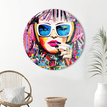 Colorful Woman Vibrant Graffiti Glass Wall Art
