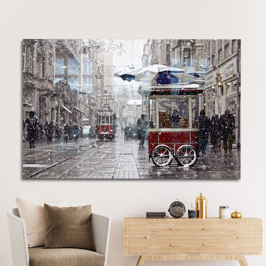 Vintage Tram Landscape Glass Wall Decor - Istiklal Street Glass Art
