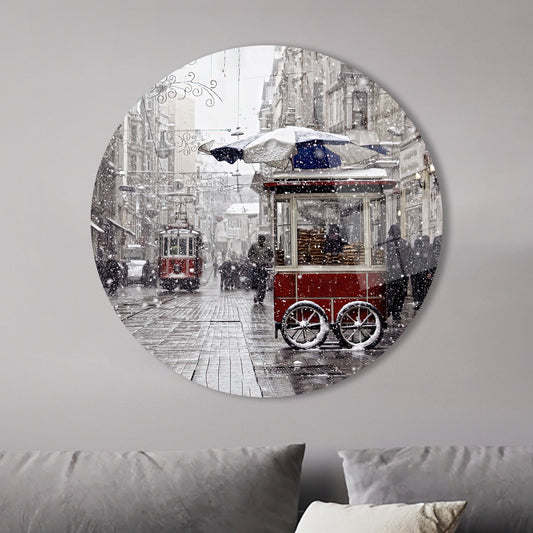 Vintage Tram Landscape Glass Wall Decor - Istiklal Street Glass Art