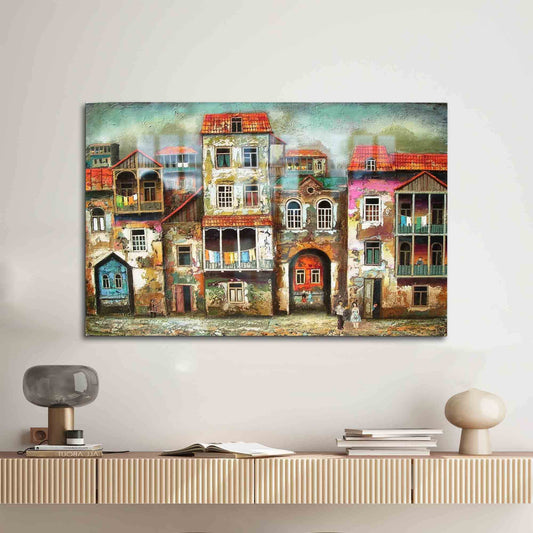 Vintage City Glass Wall Art: Street Silhouette Decoration in Tempered Glass