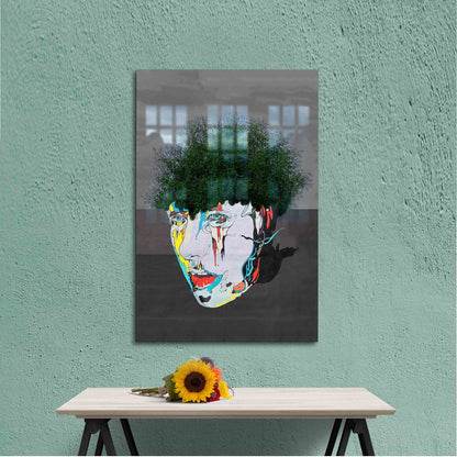 Surreal Man Portrait Abstract Glass Wall Art