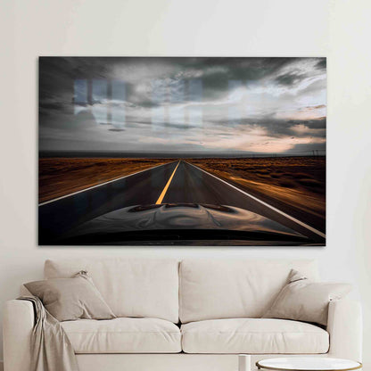 Asphalt Road Landscape Glass Wall Art