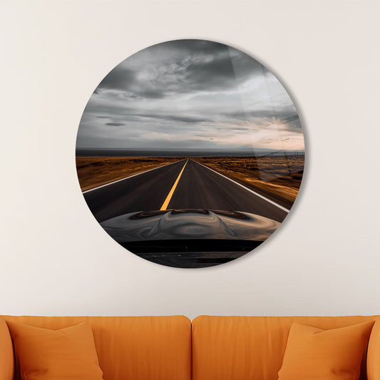 Glass Wall Decor: Asphalt Road Landscape Canvas Print