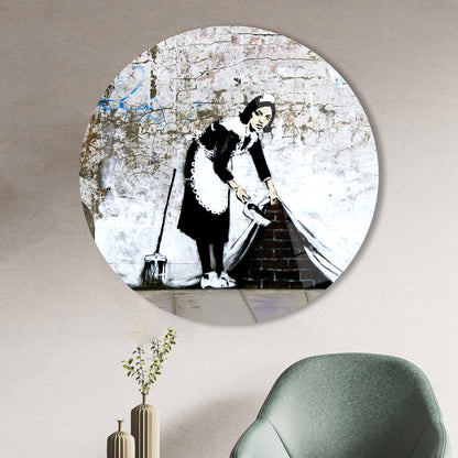 Abstract Wall Art: Banksy Maid Graffiti Tempered Glass Decor
