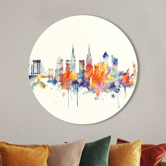Colorful New York Skyline Glass Wall Decor - Landmark Glass Print