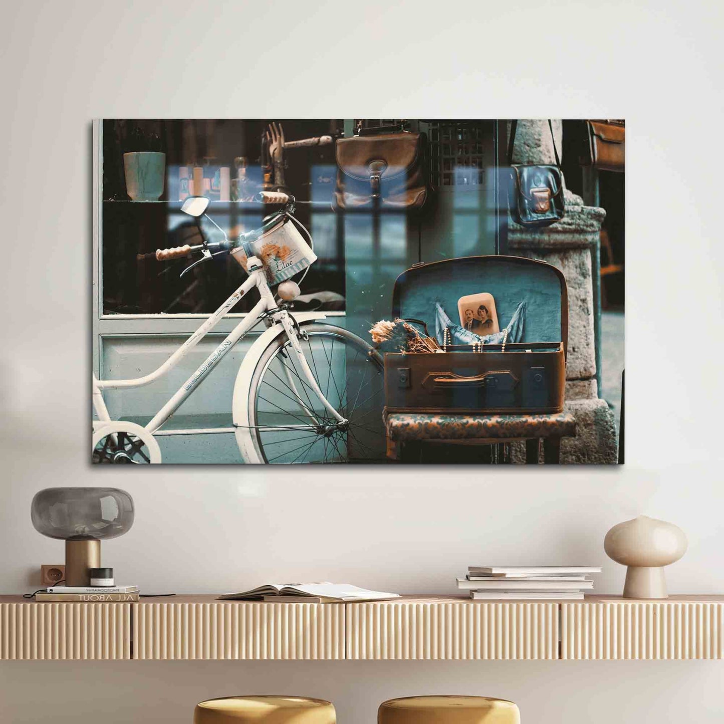Vintage Glass Wall Art: Bicycler Design in Clear Glass