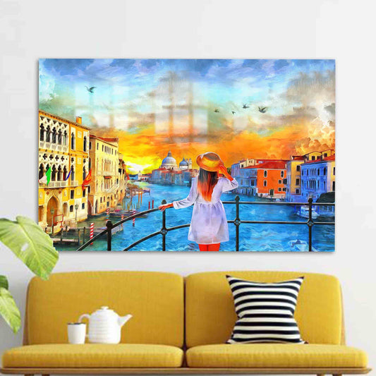 Tempered Glass Grand Canal Wall Art: Italy Oil Painting Print for Home Decor