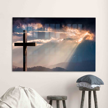 Cross Landscape Spiritual Glass Wall Art
