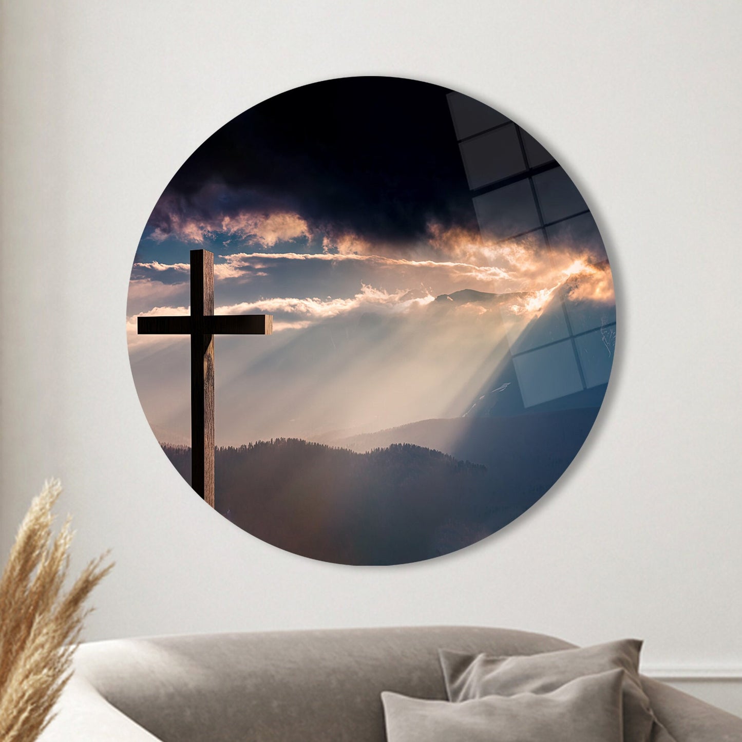 Cross Landscape Spiritual Glass Wall Art