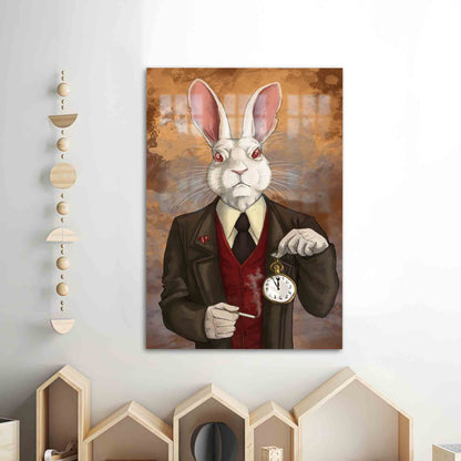 Mr Rabbit Abstract Alice Glass Wall Art