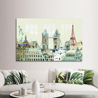 Landscape Colosseum Landmark Drawing Glass Wall Art