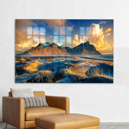Mountain Cloudy Nature Landscape Glass Wall Art