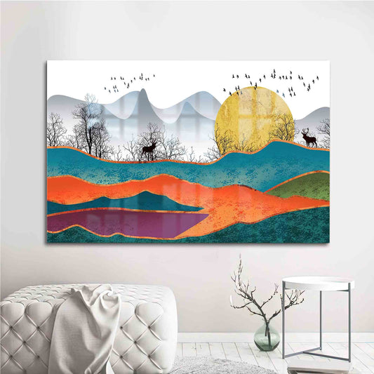 Colorful Abstract Landscape Glass Wall Art, Luxury Abstract Forest Glass Decor