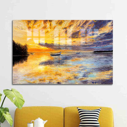 Sunset Landscape Abstract Seascape Glass Wall Art