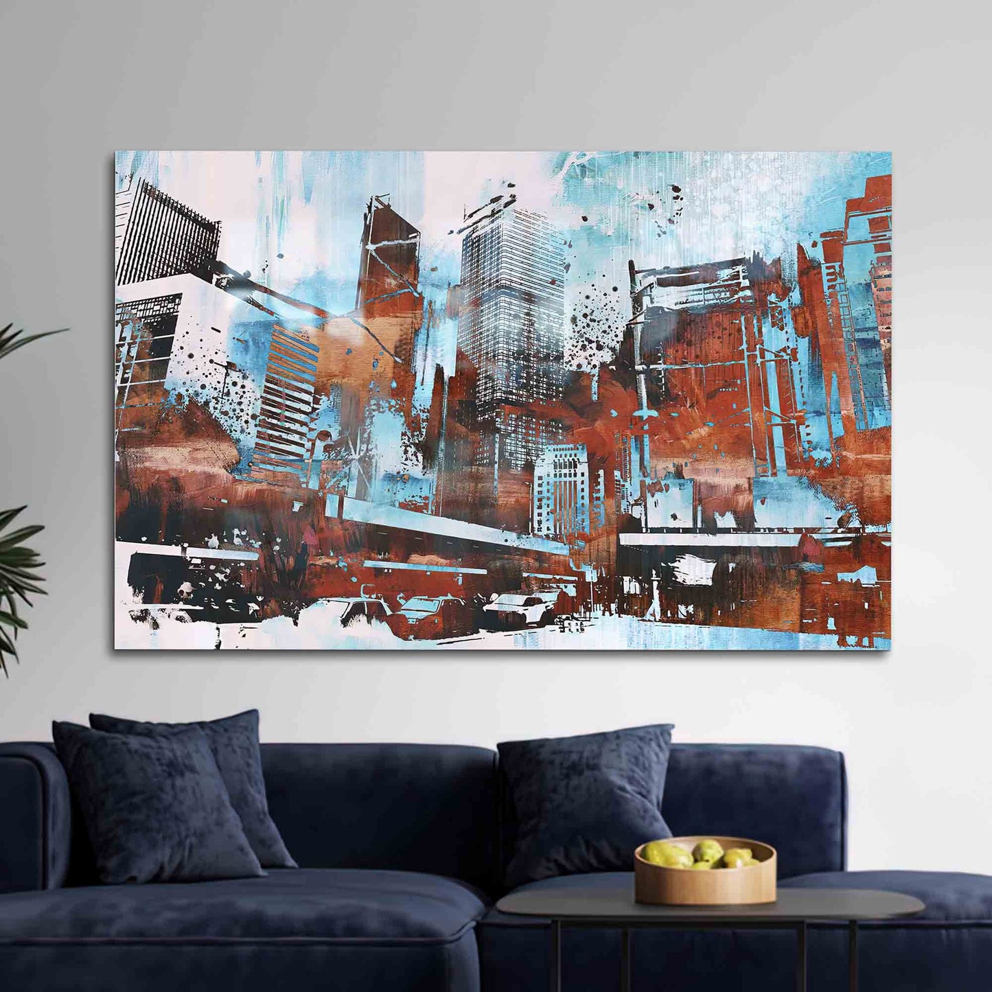 Abstract Landscape Glass Wall Art: Modern Skyscraper Painting for Urban Decor