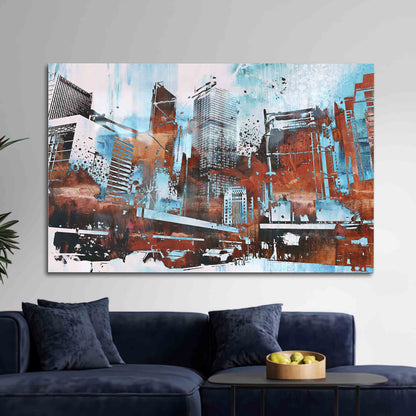 Abstract Landscape Glass Wall Art: Modern Skyscraper Painting for Urban Decor