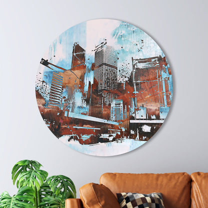 Abstract Landscape Glass Wall Art: Modern Skyscraper Painting for Urban Decor