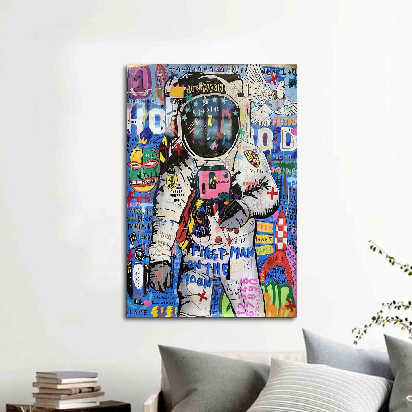 Astronaut Graffiti Banksy Design Glass Wall Art