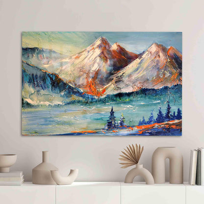 Abstract Mountain Painting Tempered Glass Wall Art, Mountain Landscape Glass Decoration