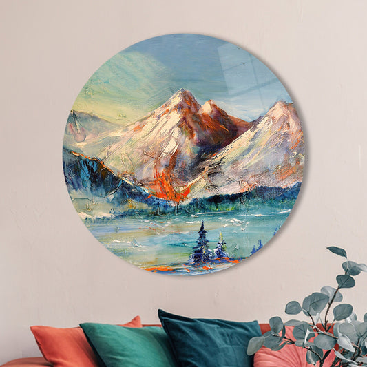 Abstract Mountain Painting Tempered Glass Wall Art, Mountain Landscape Glass Decoration