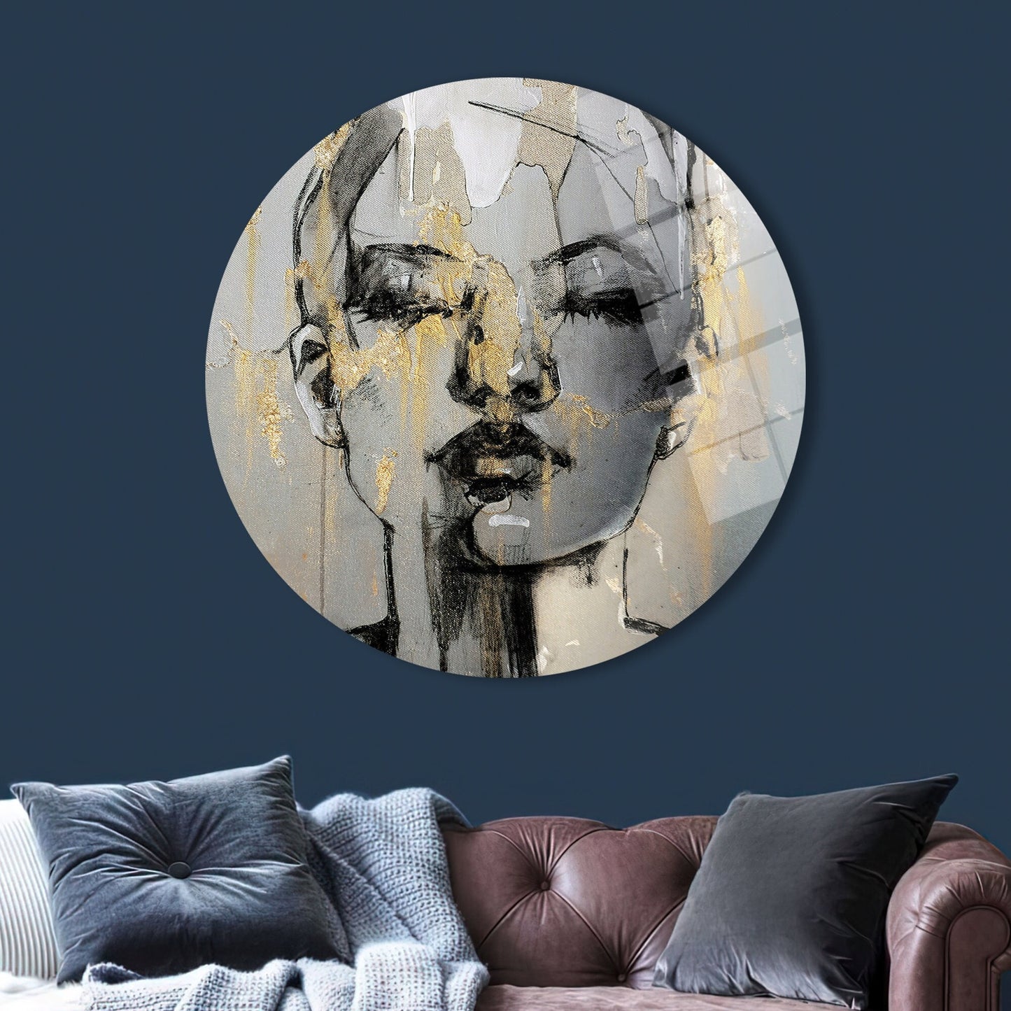 Gold Abstract Portrait Printing Glass Wall Art