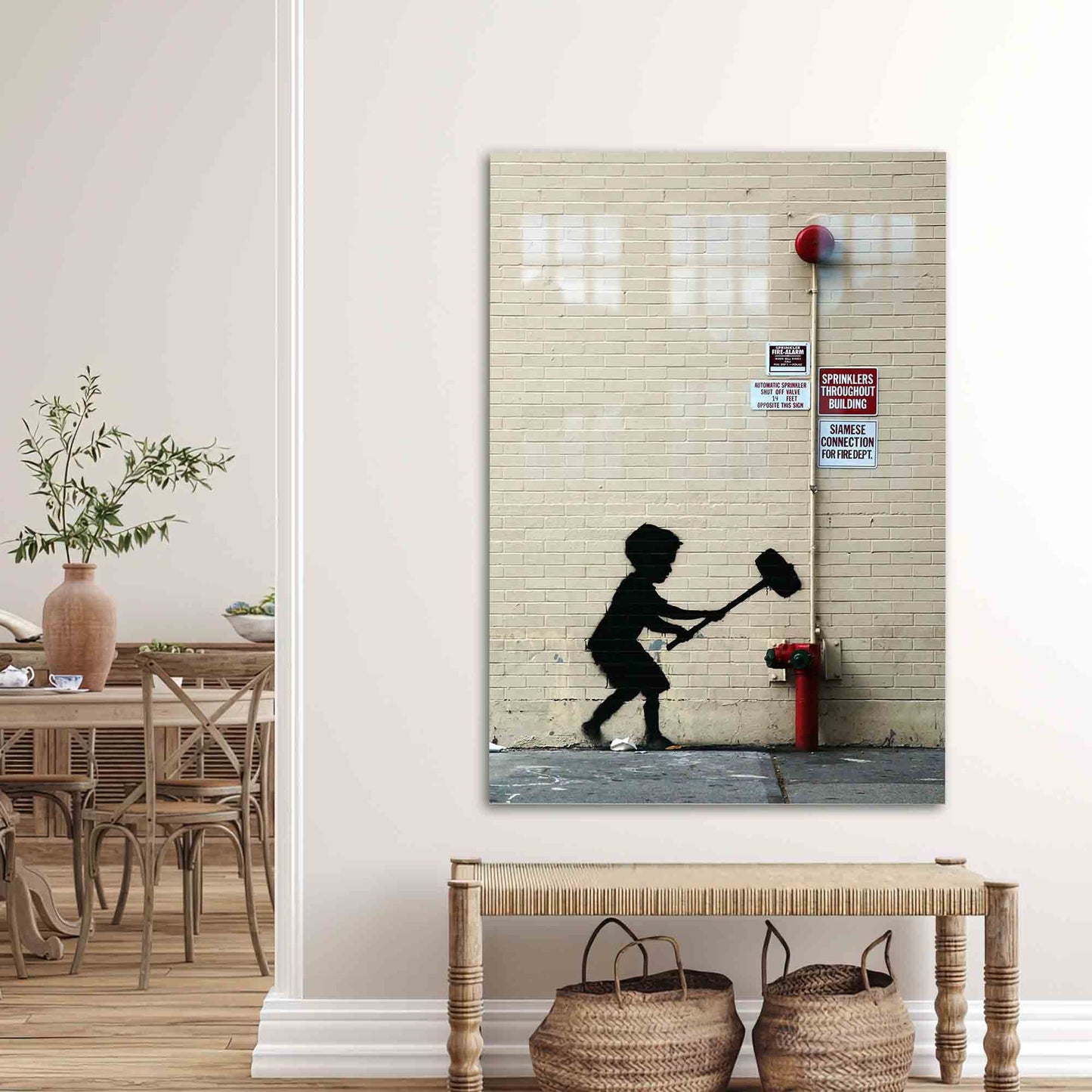 Banksy Boy Hammer Graffiti Glass Wall Art