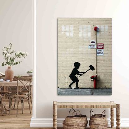 Banksy Boy Hammer Graffiti Glass Wall Art