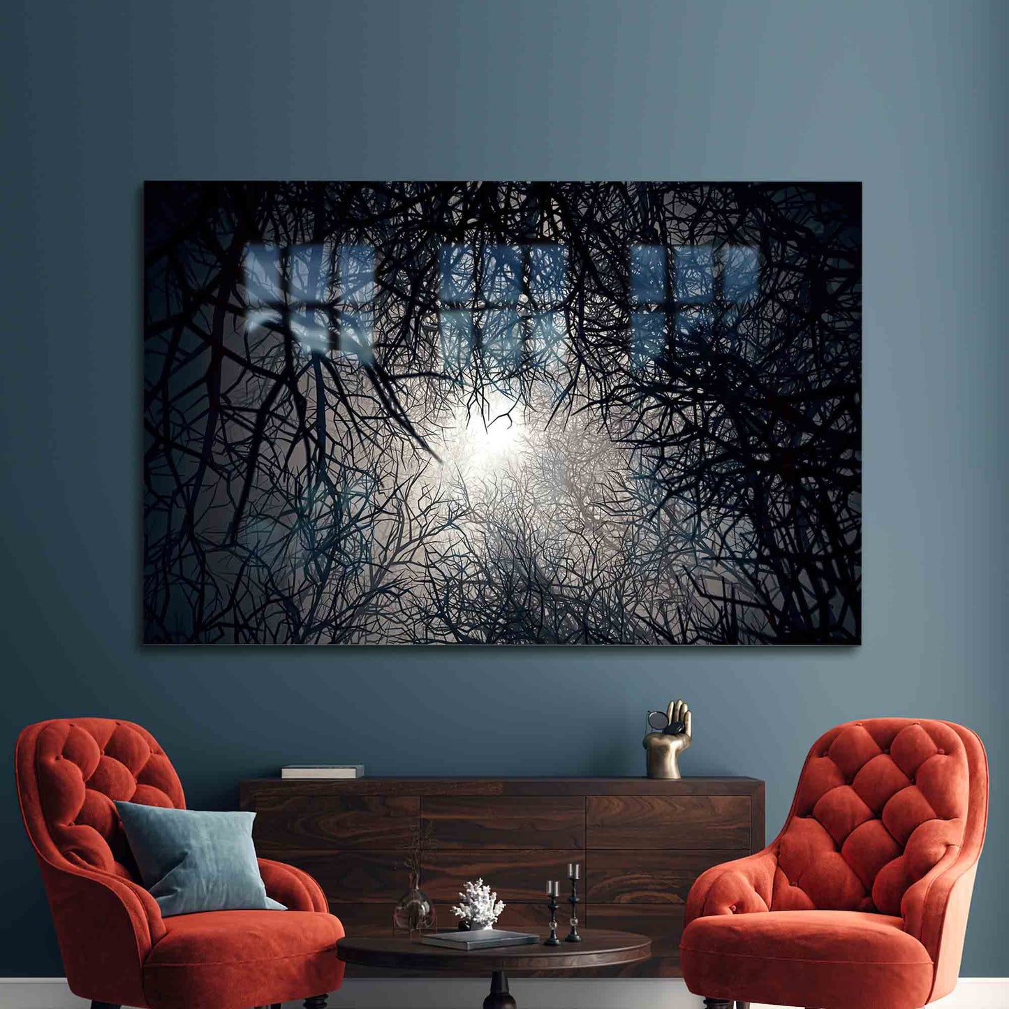 Moonlight Forest Landscape Glass Wall Art