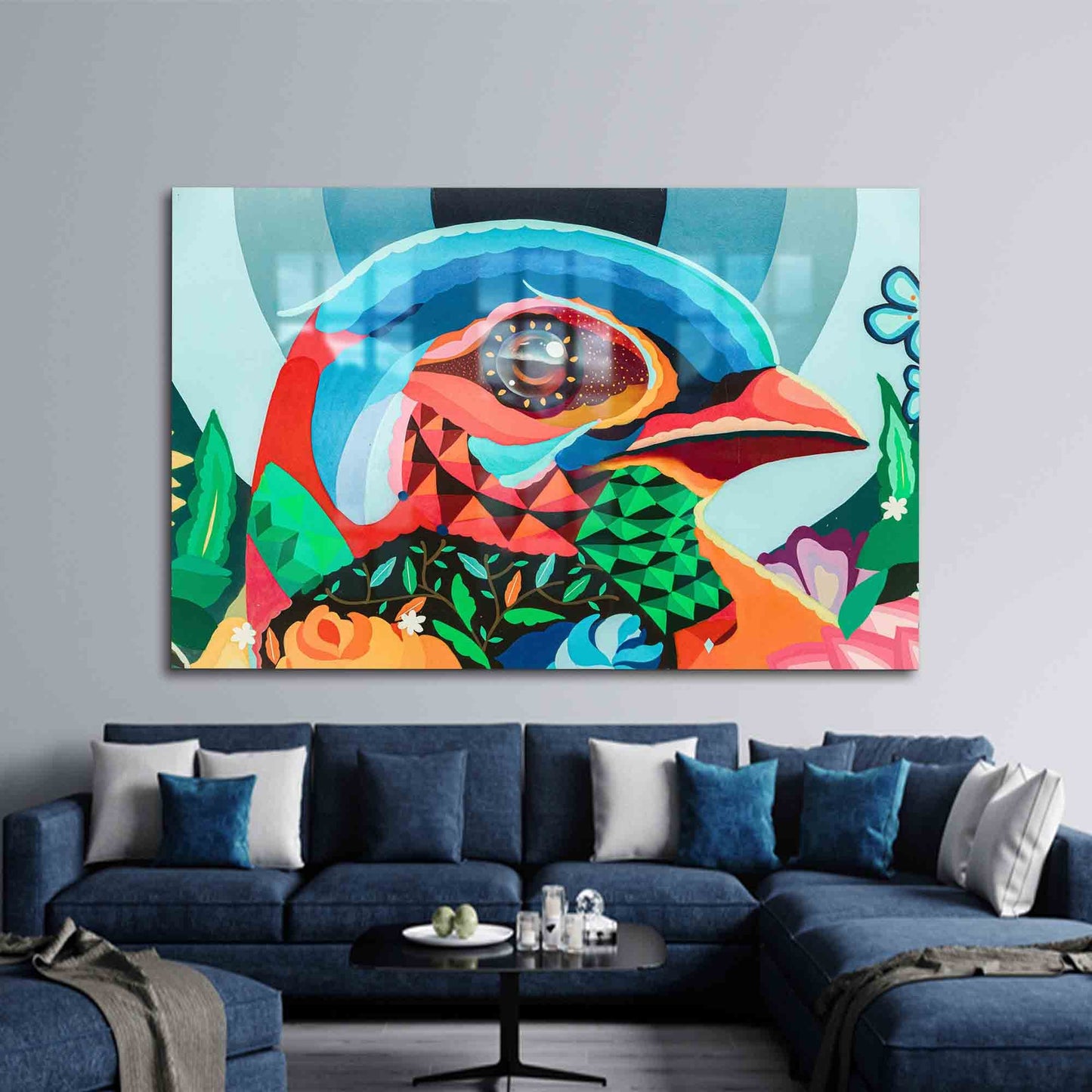 Bird Graffiti Abstract Glass Wall Art