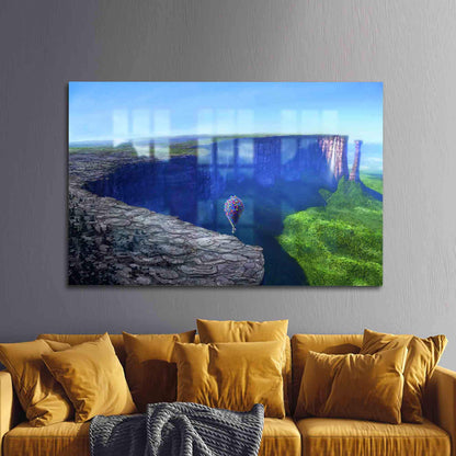 Cartoon Air House Surreal Glass Wall Art