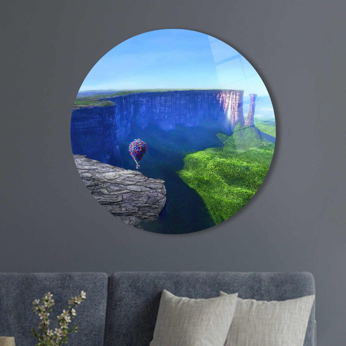 Cartoon Air House Surreal Glass Wall Art