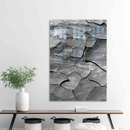 Gray Cracks Dry Land Glass Wall Art
