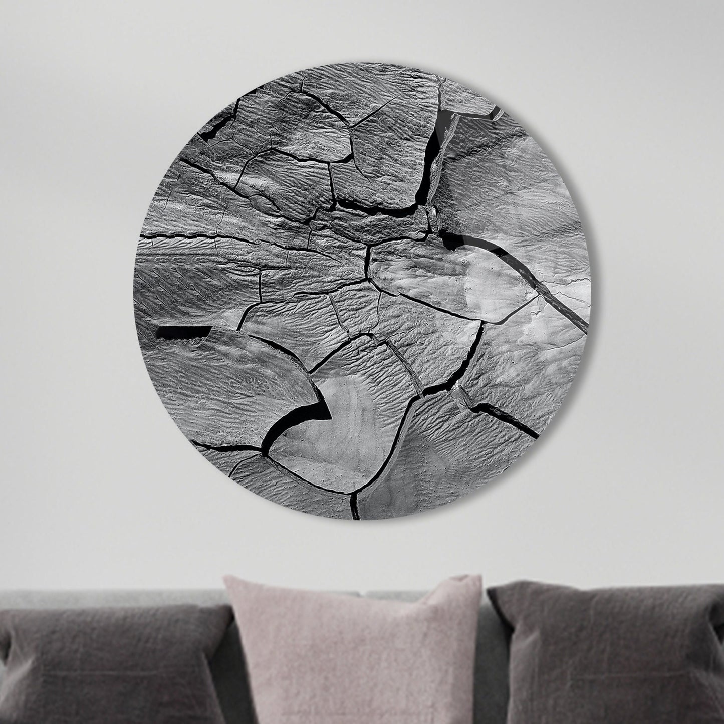 Gray Cracks Dry Land Glass Wall Art