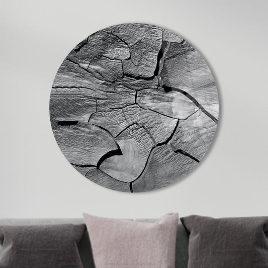 Gray Tempered Glass Wall Decor: Cracks On A Dry Land Landscape Print